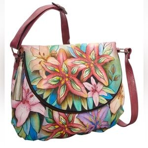 Gorgeous colorful Anuschka handbag leather EUC